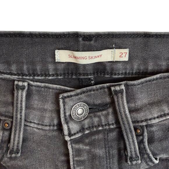 Levi's Jeans Women's 27 Black Denim Stretch Mid-Rise Slimming Skinny Leg Zip Fly - Picture 9 of 16